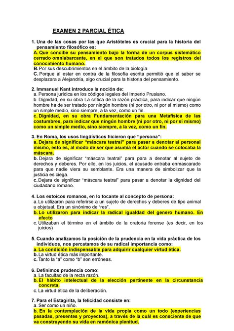 Examen 2 Parcial Ética 258 EXAMEN 2 PARCIAL ÉTICA Una de las cosas