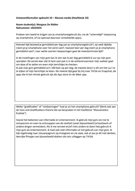 Antwoordformulier Opdracht Nieuwe Media Antwoordformulier Opdracht