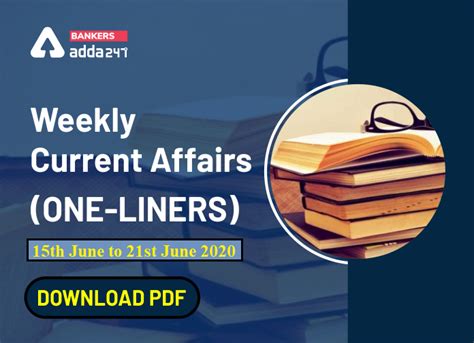 Weekly Current Affairs One Liners 15th June To 21st Of June 2020