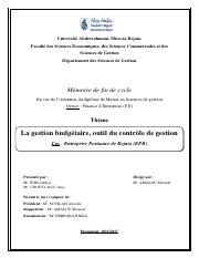 La Gestion Budg Taire Outil Du Contr Le De Gestion Pdf Universit