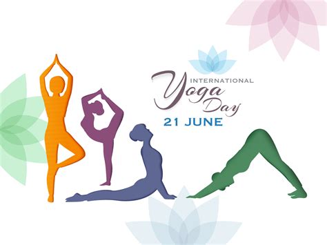 Colorful Silhouette Of Women In Different Yoga Pose For International