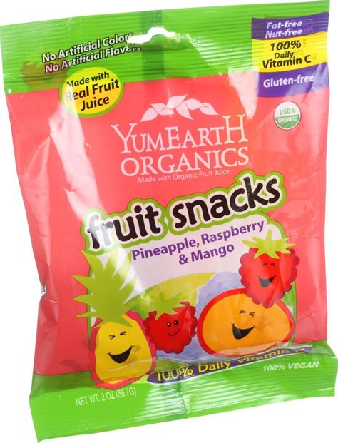 Yumearth Organics Fruit Snacks Pineapple Raspberry Mango 2 Oz