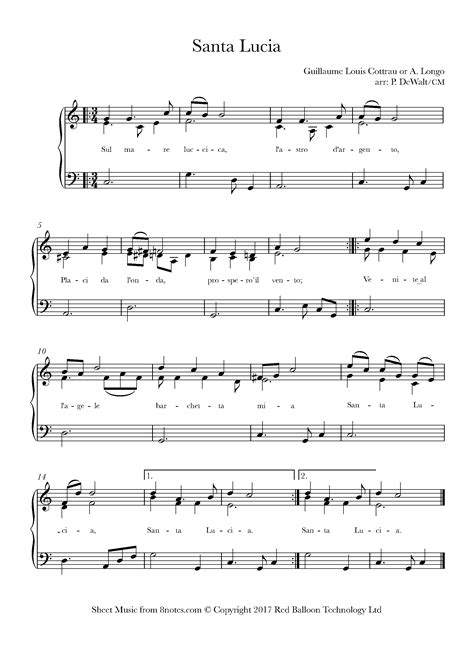 Santa Lucia Sheet Music For Piano 8notes