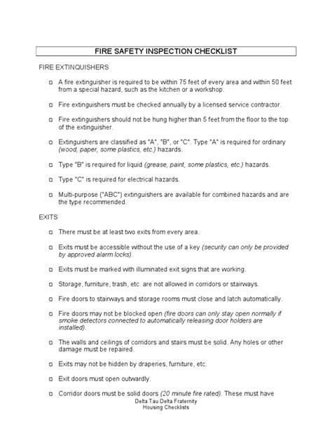 Fire And Safety Inspection Checklist Pdf Flammability Door