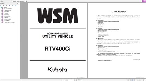 Kubota Utility Vehicle RTV 400Ci Workshop Manual EN