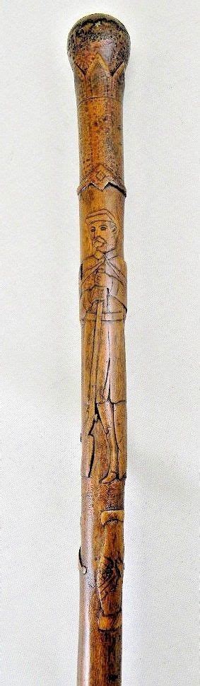 Nice Folk Art Carved Gar Civil War Veterans Cane Walking Stick