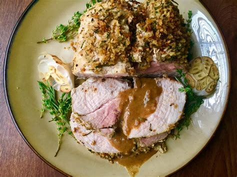 Herb And Garlic Pork Roast With Honey Mustard Sauce