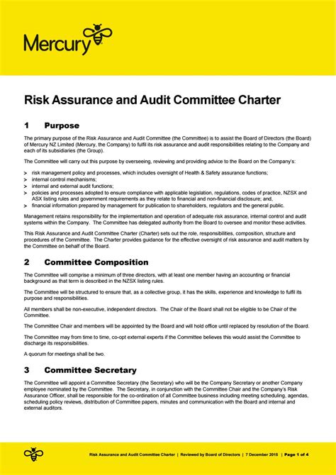 Risk Assurance And Audit Committee Charter By Mercury Issuu