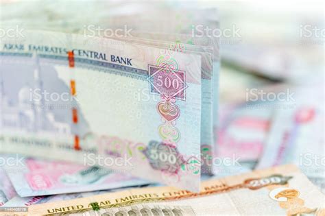 Stack Of Uae Dirhams Paper Money Banknotes Closeup View Stock Photo