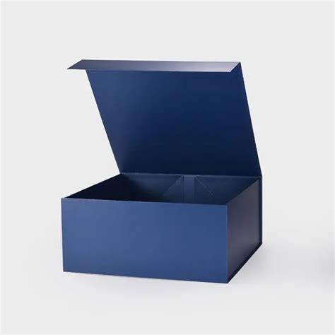 A Square Navy Blue Magnetic Gift Box With Ribbon Geotobox