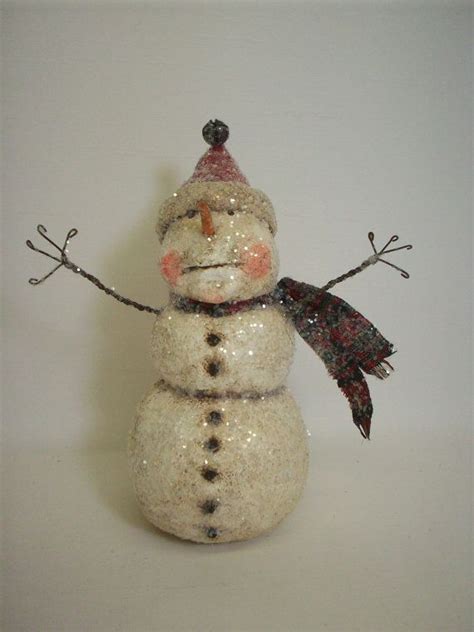 Folk Art Paper Mache Snowman Container Christmas Snowman Christmas