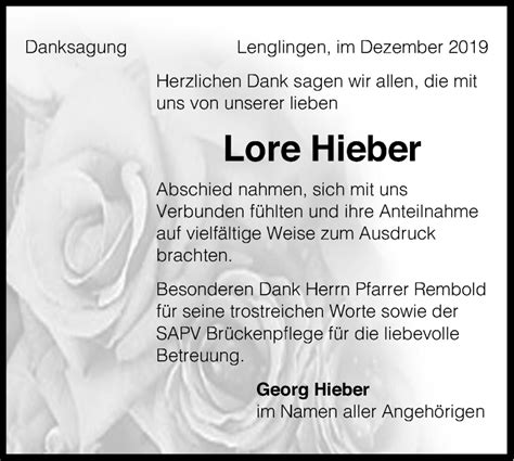 Traueranzeigen Von Lore Hieber S Dwest Presse Trauer