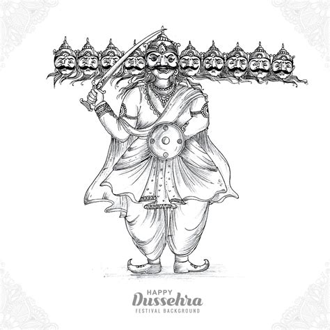 Happy Dussehra Celebration Ravan With Hand Draw Sketch Design 12004765