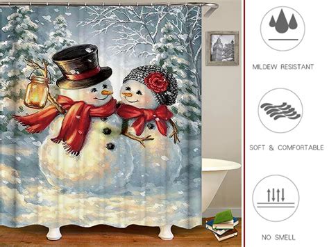 Christmas Shower Curtain Bathroom Decoration Sets Waterproof Fabric