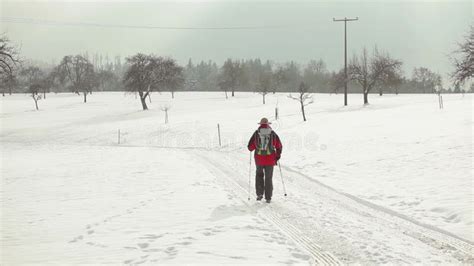 Homme Randonnée En Plein Air à La Neige Aux Beaux Jours Clips Vidéos