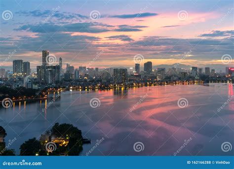 Aerial View Of Hanoi Skyline At West Lake Or Ho Tay Hanoi Cityscape At