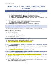 PSYC Notes 3rd Quiz Docx Intro To Psychology CHAPTER 12 EMOTION