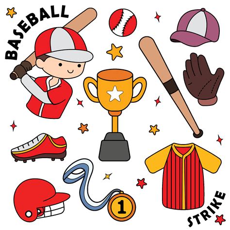 Doodle vector set with colored baseball player and equipment 26969343 ...