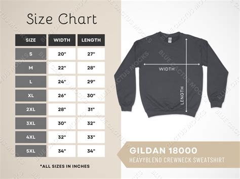 Gildan 18000 Size Chart Sizing Guide For Heavyblend Crewneck