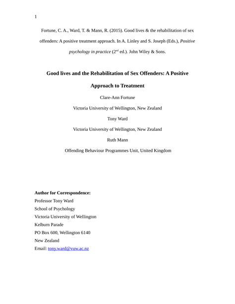 Pdf Good Lives And The Rehabilitation Of Offenders A Positive