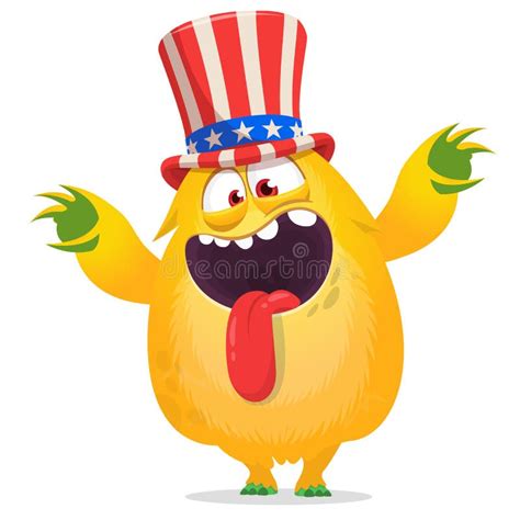 Cartoon Funny Monster Wearing American Uncle Sam Hat On Usa