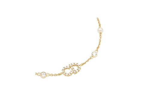 Sasom เครื่องประดับ Dior Clair D Lune Bracelet In Gold Finish Metal With White Resin Pearls