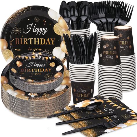 168pcs Black And Gold Party Supplies Disposable Party Dinnerware