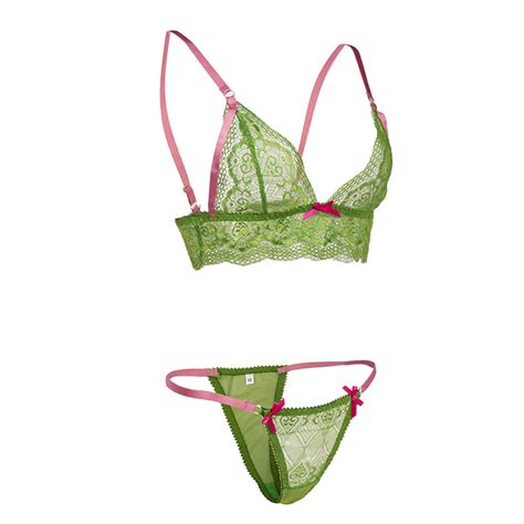 Sexy Green Floral Sheer Lace Bra Top And Panty Lingerie Set N16141