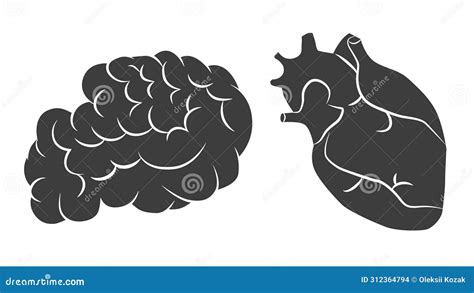 Heart And Mind Mind And Heart Dark Icons Stock Vector Illustration