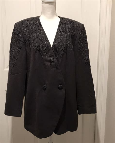 John Meyer Of Norwich Vintage Beaded Gray Evening Blazer Sz W