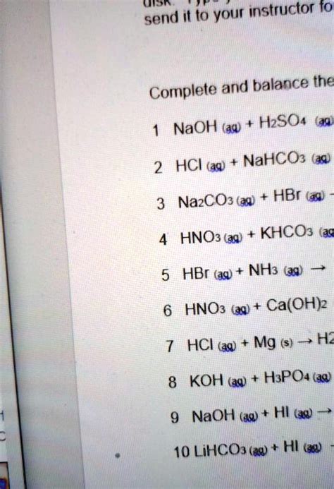 Solved Uior It To Your Instructor For Sending Complete And Balance The Naoh Aq H2so4 Aq