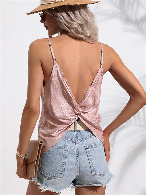 Shein Lune Jacquard Twist Backless Satin Cami Top Shein Uk