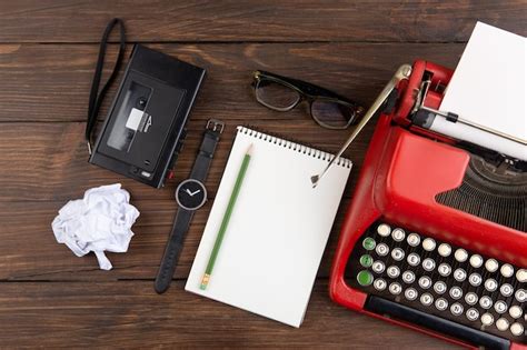 Premium Photo Writer Or Journalist Workplace Vintage Red Typewriter