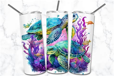 Sea Turtle Watercolor Oz Skinny Tumbler Sublimation Design Etsy