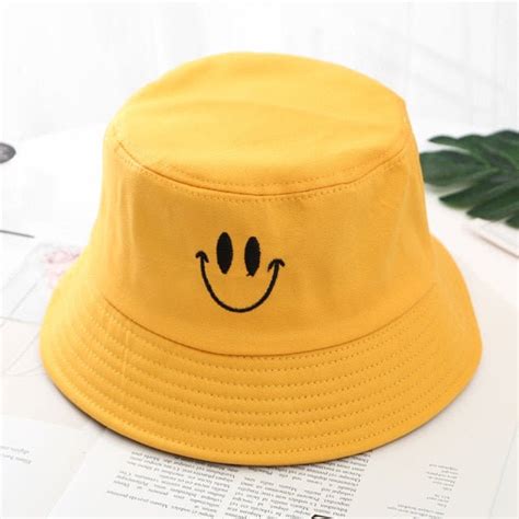 Smiley Bucket Hat Kevin And Perry Cotton Rave Hat Yellow Black Etsy Uk