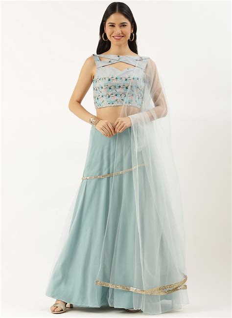 Green Viscose Embroidered Teen Girls Lehengas TGGHBS02204801