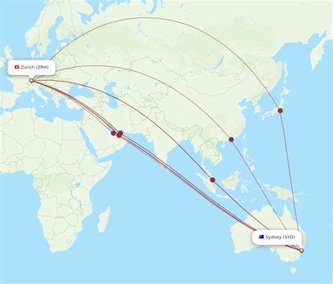 All Flight Routes From Sydney To Zurich SYD To ZRH Flight Routes