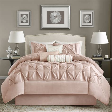 Madison Park Vivian Blush Pieced Pleated 7 Pieces Comforter Set Full