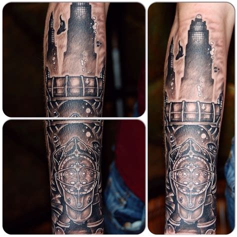 Custom Bioshock Tattoo By Joshua Doyon Ig Inkedupging Bioshock Tattoo Body Modifications