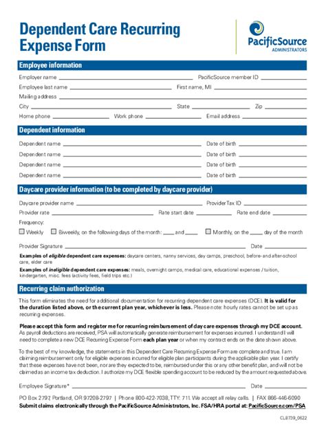 Fillable Online Dependent Care Bill From Provider Form Fax Email Print