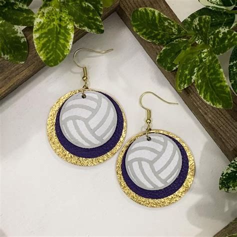 Triple Layer Leather Volleyball Earrings Customizablemade Etsy