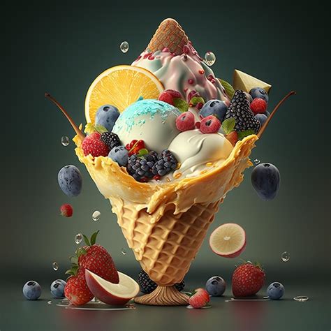 Premium Photo | Ice cream with fruits