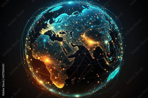 Global Connections Digital Globe With Glowing Lines And Nodes Of