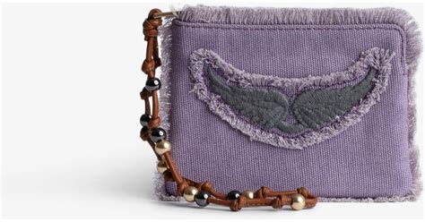 Zadig And Voltaire Mini Uma Wings Patch Canvas Clutch In Purple Lyst