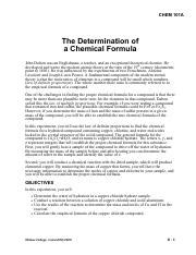 The Determination Of A Chemical Formula Pdf Chem A The