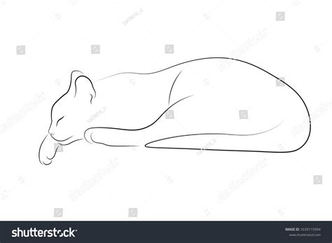 Cat Sleeping Simple Linear Design Black Stock Vector Royalty Free