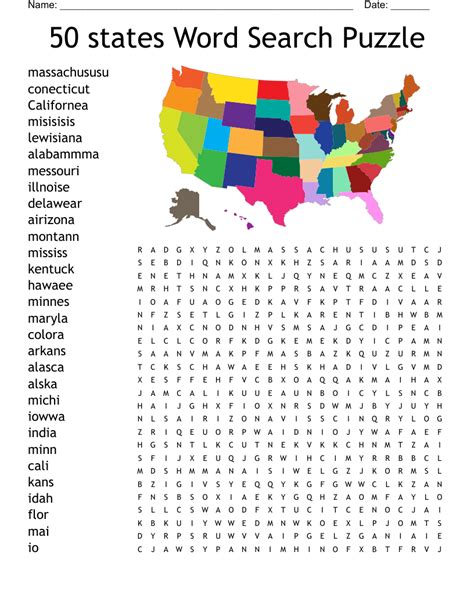 Us States Printable Word Search Puzzle Word Find Word Search Puzzle