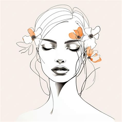 Premium Ai Image Woman Face With Flowers Surreal Line Art Female