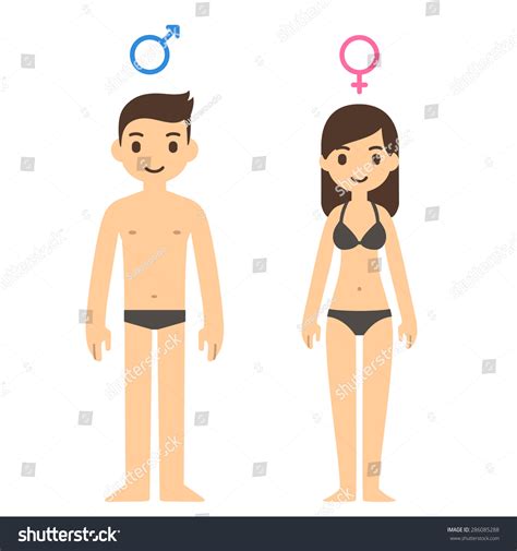 Cute Cartoon Man And Woman In Underwear With Male And Female Symbols