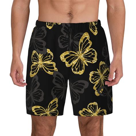 Haiem Golden Glitter Butterflies Mens Quick Dry Swim Trunks